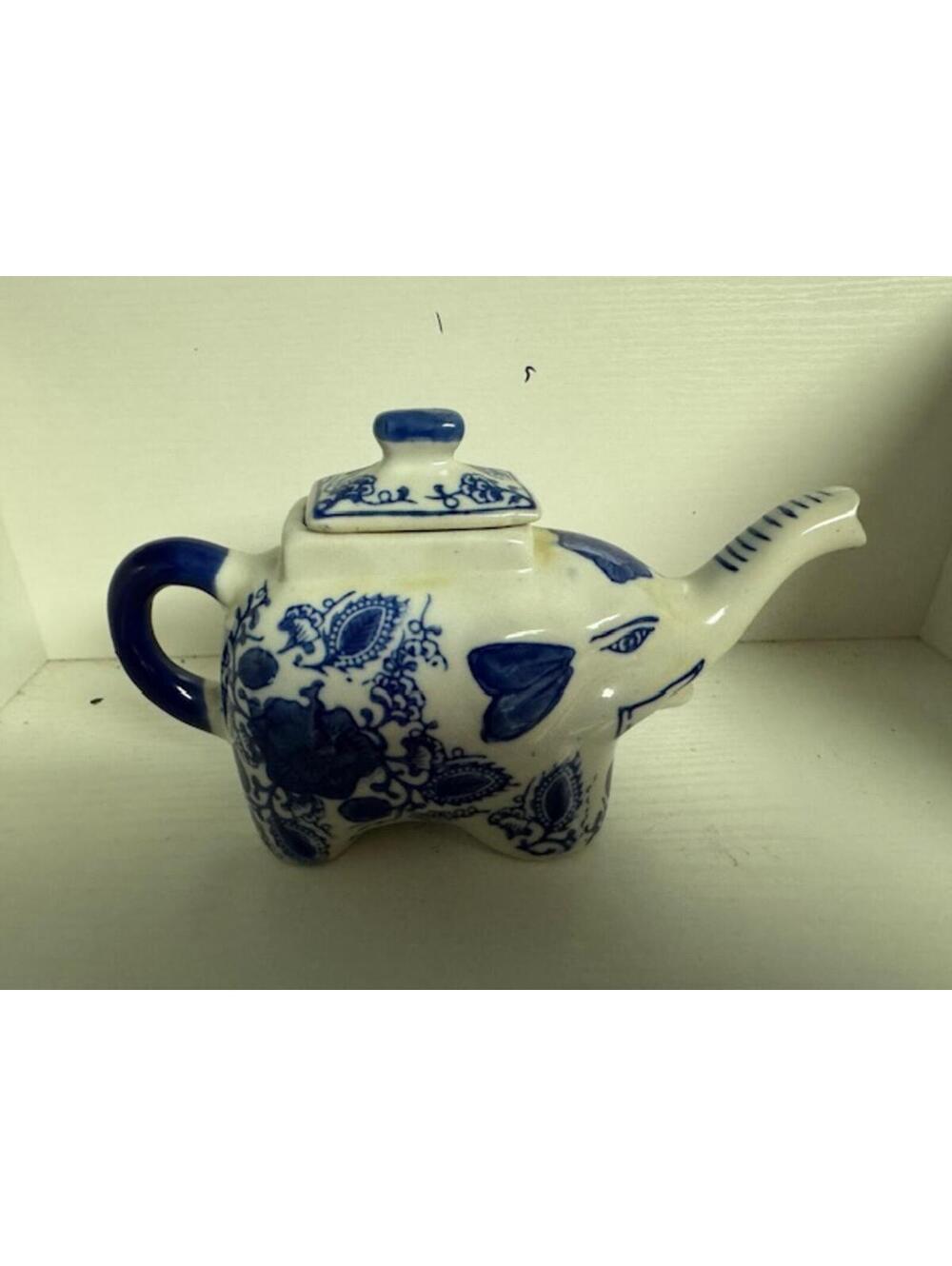 Blue and White Elephant Shaped Ceramic Teapot